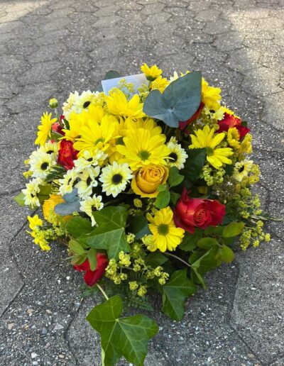 Buket, blomster, sorgbinder, gul, roser